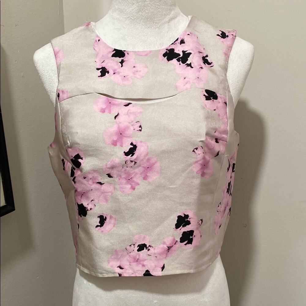 Aniina Floral Pink Sleeveless Top Size Medium Zippered Back Cropped Length